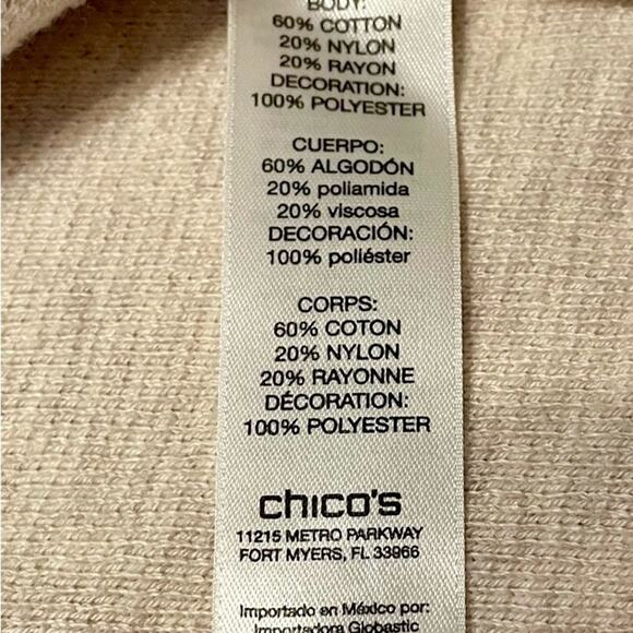 Chico’s Fringe Cardigan Neutral Tan Size M Cotton Blend Open Front EUC - Picture 7 of 7